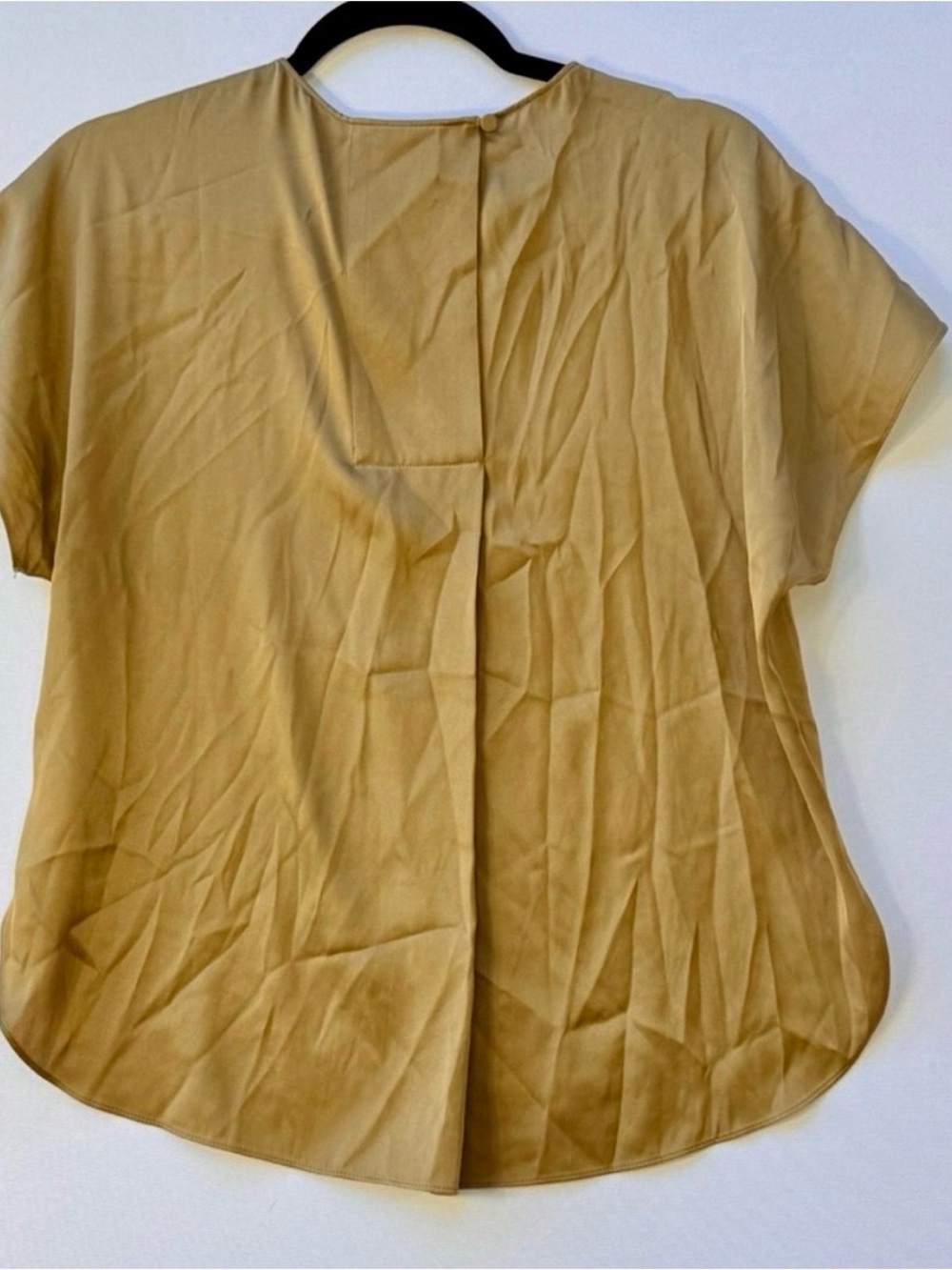 Quince split hem washable silk beige xs short sleeve blouse